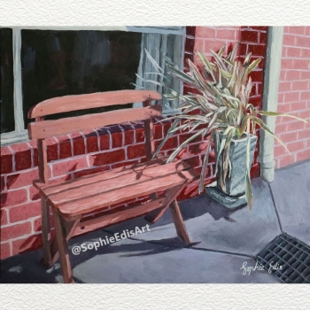 Outoor Seat & Plant - Oil Painting - 12x10 inch - By Sophie Edis